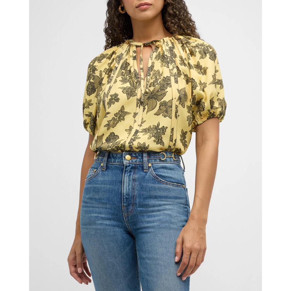ULLA JOHNSON Marcellana Puff Sleeve Top in Solaris - Picture 2 of 13